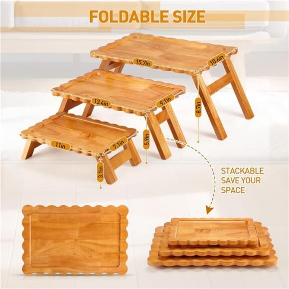 Wooden Foldable Cupcake Tier Stand 3 Tier Cupcake Tower Holder Irregular Edges - Picture 2 of 7